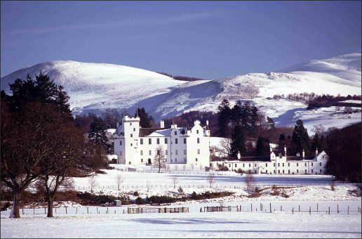 Blair Castle and Gardens in Perthshire winter snow