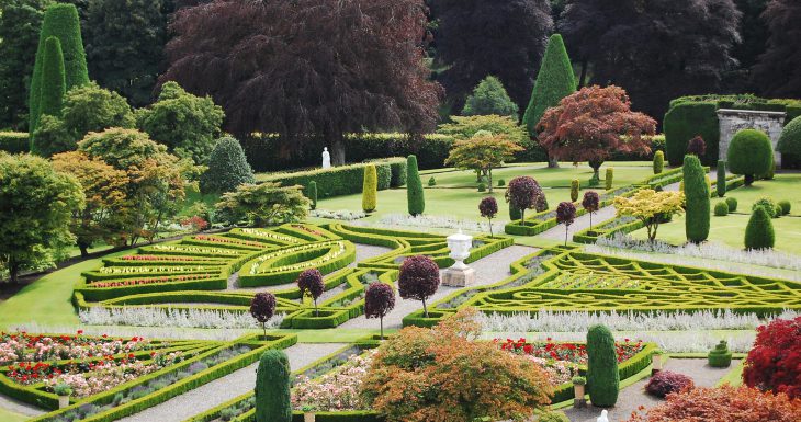 Drummond Castle Gardens landscape and topiary