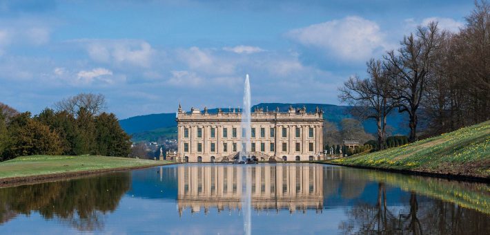 Chatsworth House with water fountain