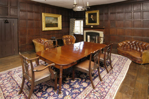 Chawton House dining room and oak panelled walls