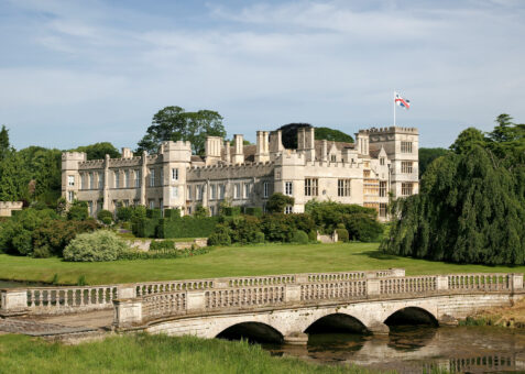 Deene Park historic house with garden bridge