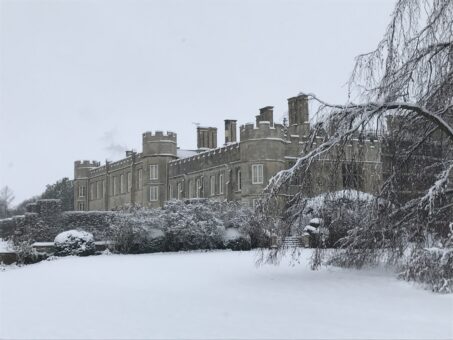 Deene Park snow across the garden