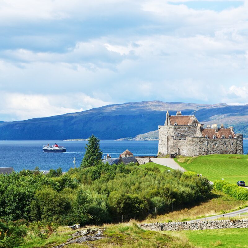 Duart Castle seaview across the Isle of Mull