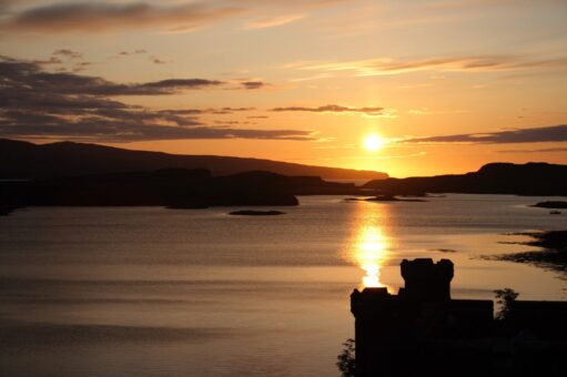 Dunvegan Castle sunset across the Isle of Skye