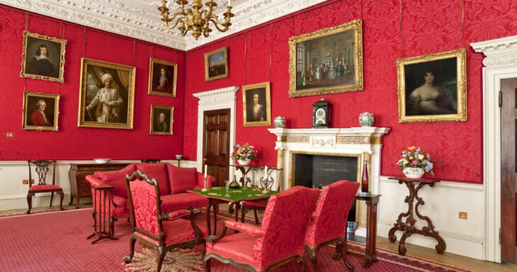 Fairfax House red wallpaper with paintings