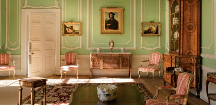 Firle Place Drawing Room with pottery and paintings