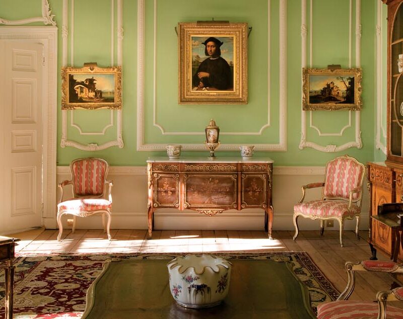 Firle Place Drawing Room with pottery and paintings