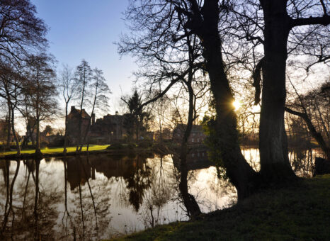 Harvington Hall lake and sunset