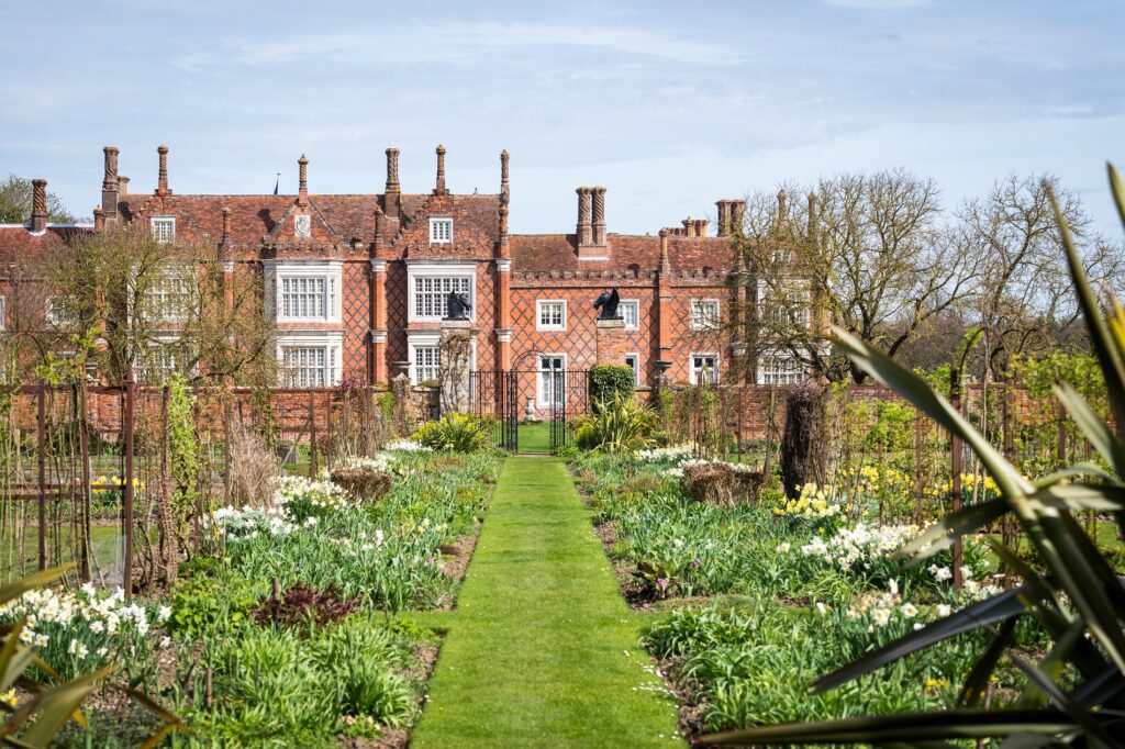 Helmingham Hall garden and chimneys