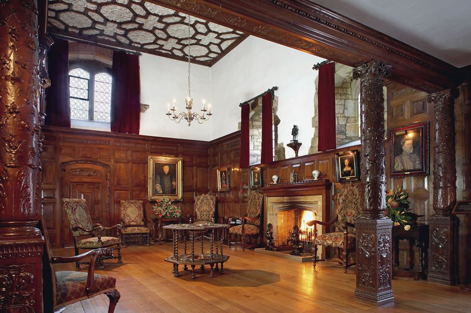 Hever Castle chandelier and fireplace