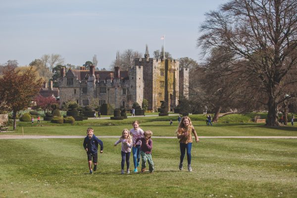 Hever Castle with children running