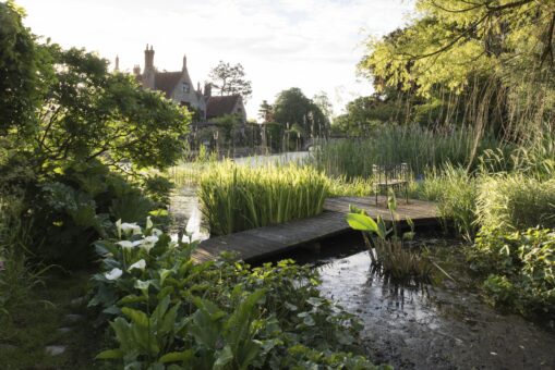 Hindringham Hall, river and bench