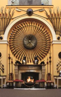 Inveraray Castle with bayonets, guns and historic weapons