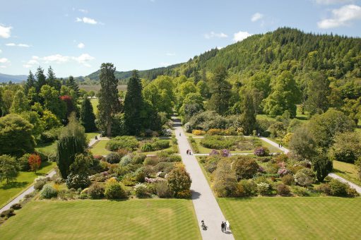 Inveraray Castle gardens with visitors