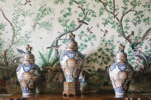 Kelmarsh Hall ceramic vases and wallpaper