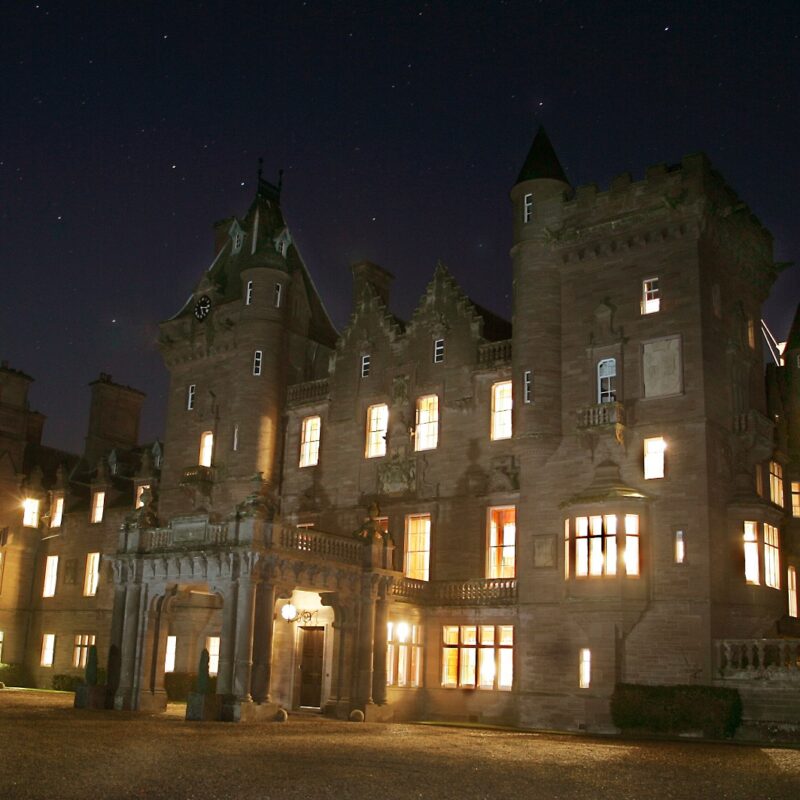 Kinnaird Castle night photograph of the Scottish historic house