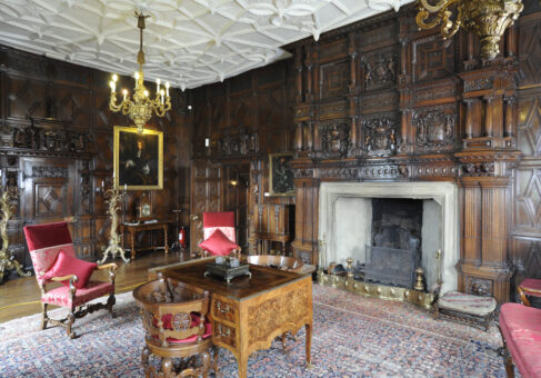 Levens Hall fireplace with carved wood