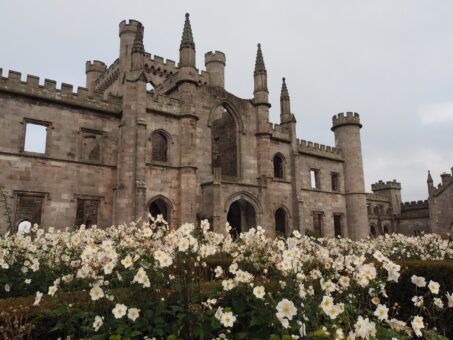 Lowther Castle in Cumbria with daffodils