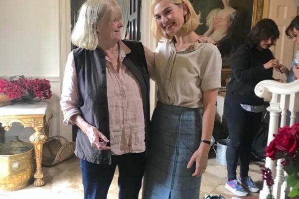 Lilly James and the Countess of Sandwich filming Rebecca for Netflix in 2020