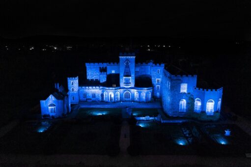 Powderham lit up in blue for the NHS in 2020