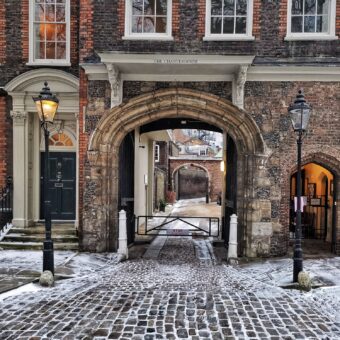 The Charterhouse 2021 snow outside the gate