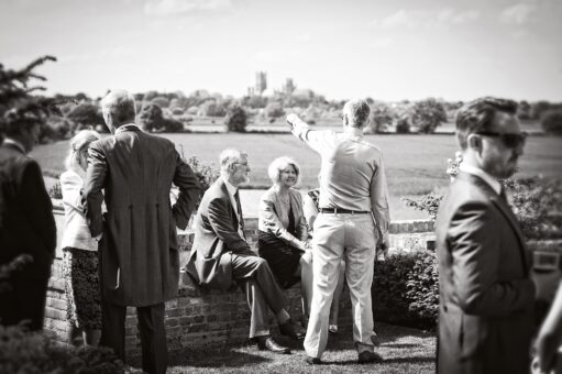 The Old Hall, Ely, wedding photo in black and white