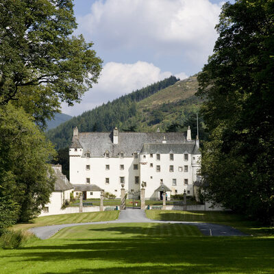 Traquair House in the Scottish hills
