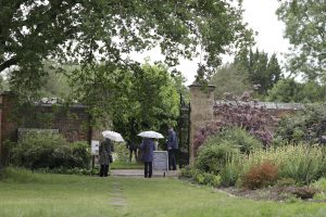 Umbrellas at garden gate Middleton Hall