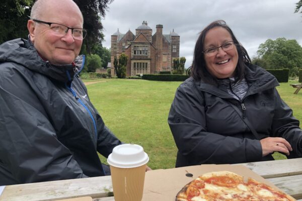 Visitors to Kiplin enjoying pizza from a converted horse box