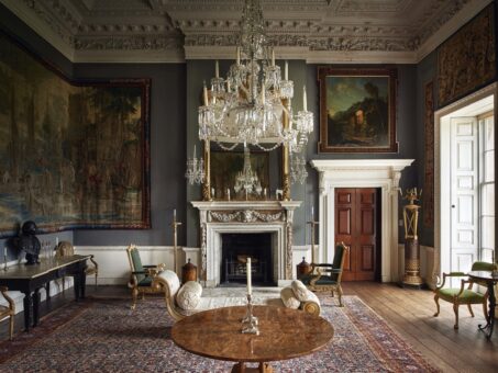Wolterton Hall Drawing Room with tapestry and chandelier