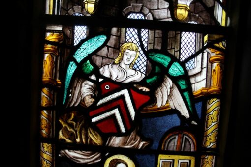 Burton Constable Hall stained glass angel with shield