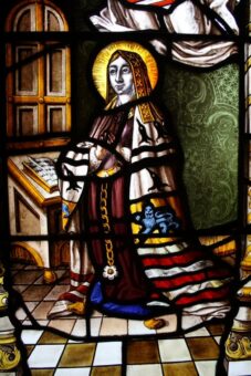 Burton Constable Hall stained glass Tudor praying