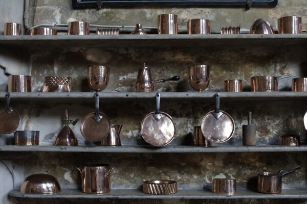 Historic kitchen utensils at Burghley House