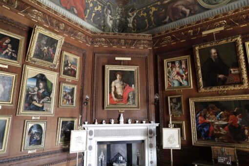 Fireplace and paintings at Bughley House