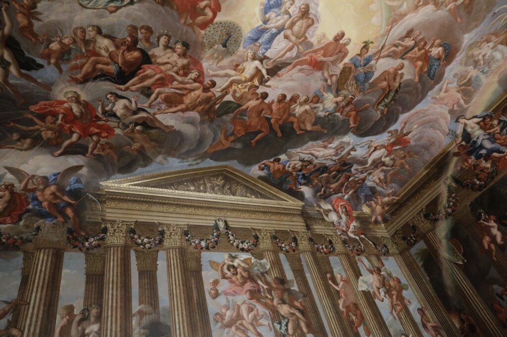 Burghley House painted ceiling with columns