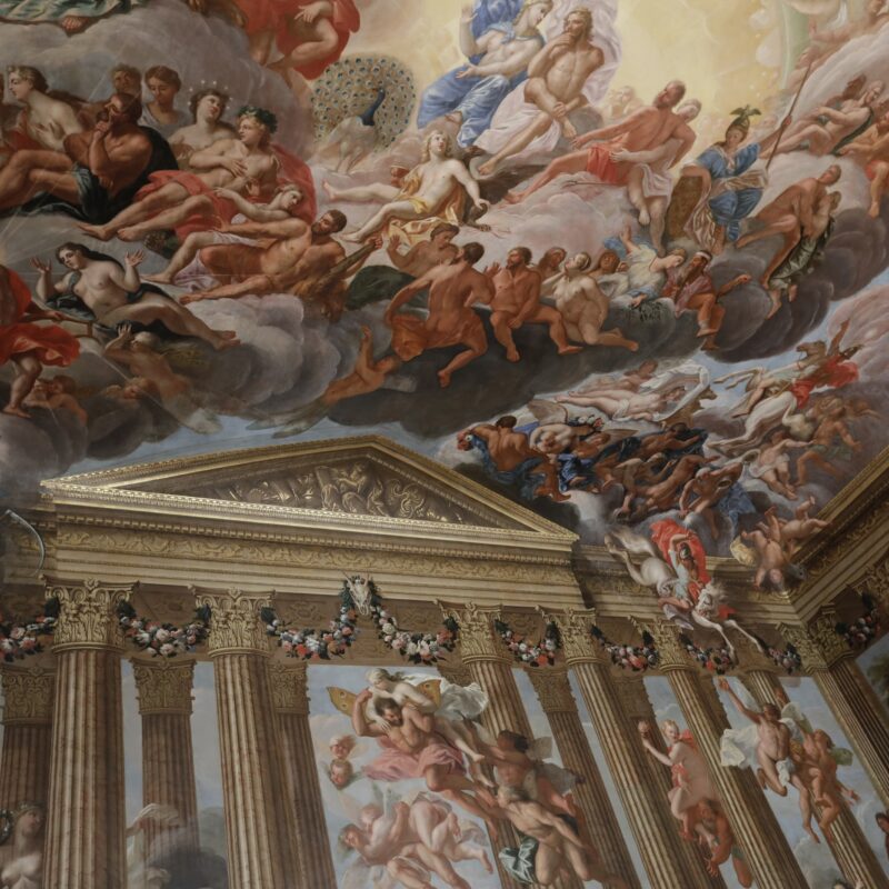 Burghley House painted ceiling with columns