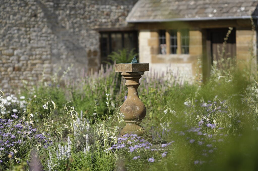 Sundial on plinth at Sulgrave Manor