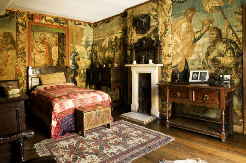 Historic bedroom with tapestries