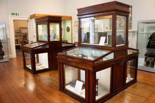 Japanese Room display cases at Chiddingstone Castle