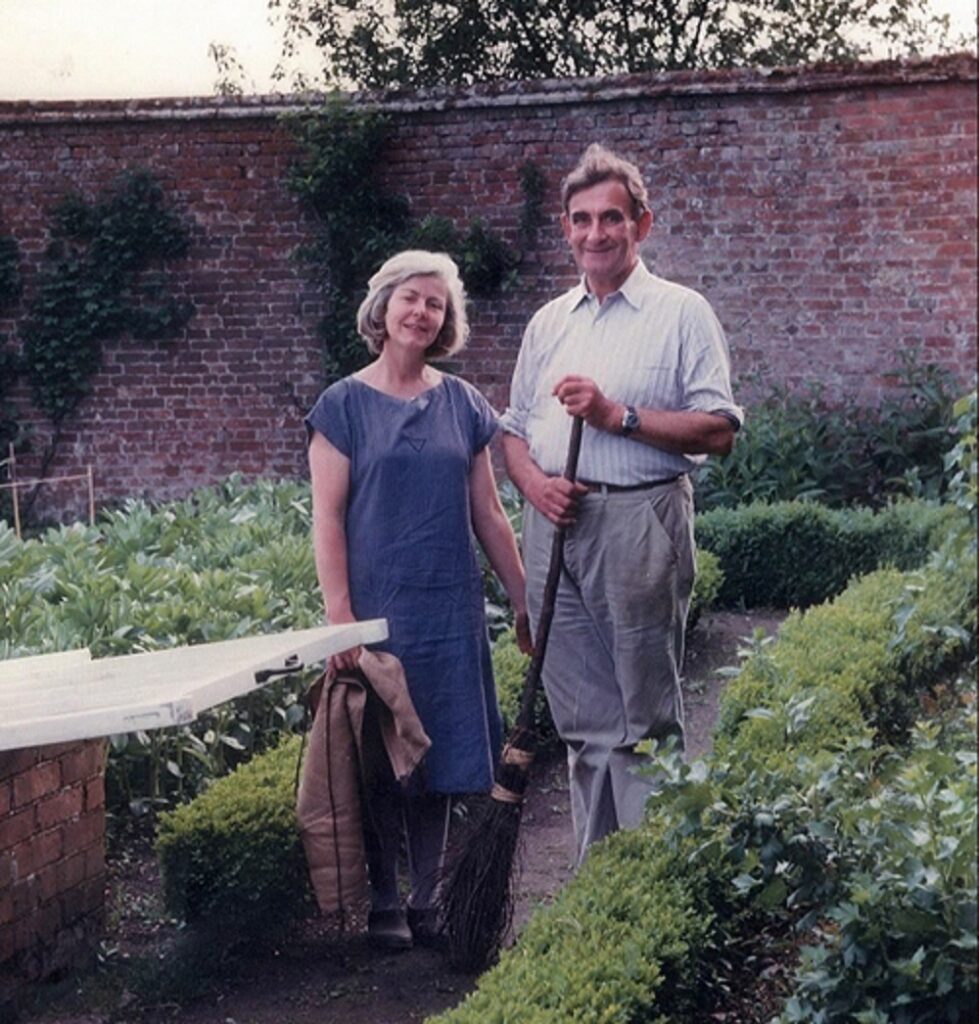 My parents Sir Michael and Jane Hanham in the kitchen garden in 1985 Deans Court