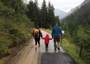 Parents child wilderness walking