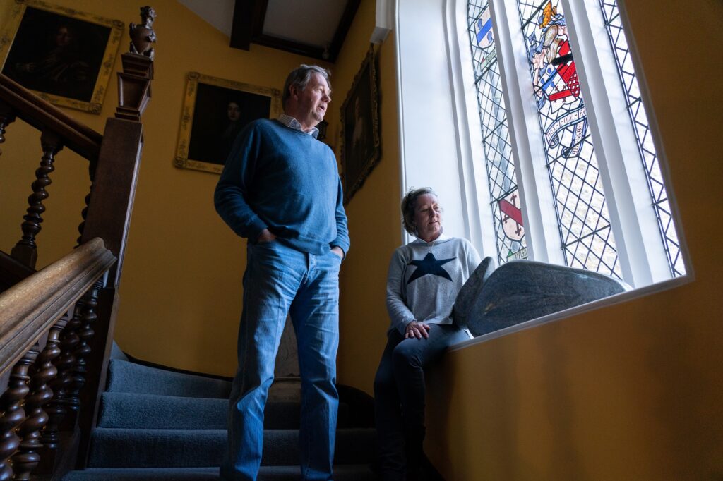 Looking through the stained glass window at Cheeseburn