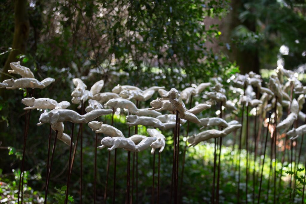 White squirrel sculptures at Cheeseburn