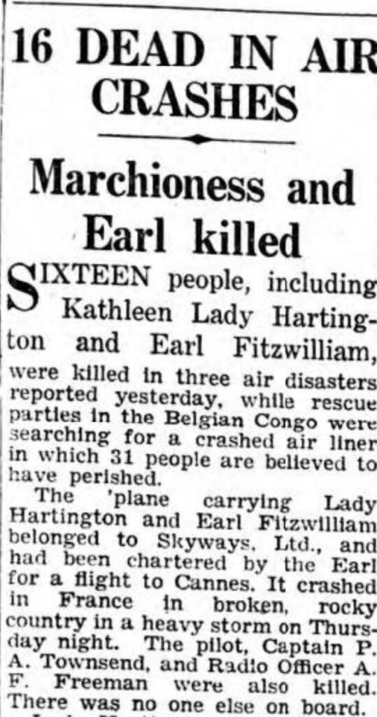 Wentworth Woodhouse death news clipping