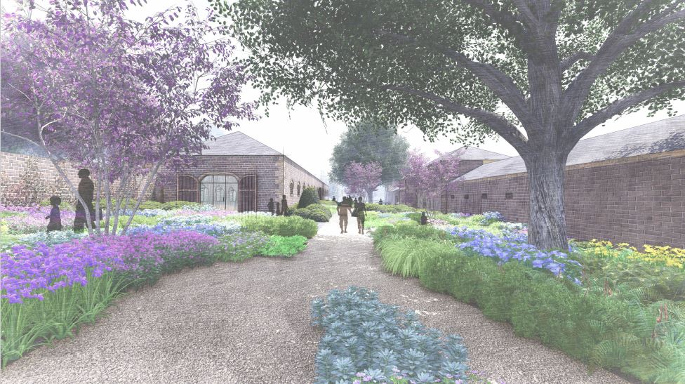 CGI of the Duchess' Walk within The Rising development Raby Castle