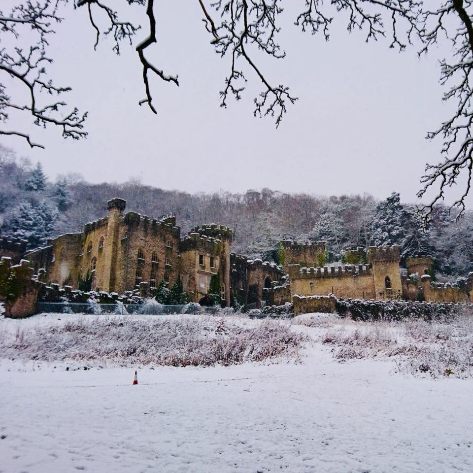 Gwrych Castle in Winter snow