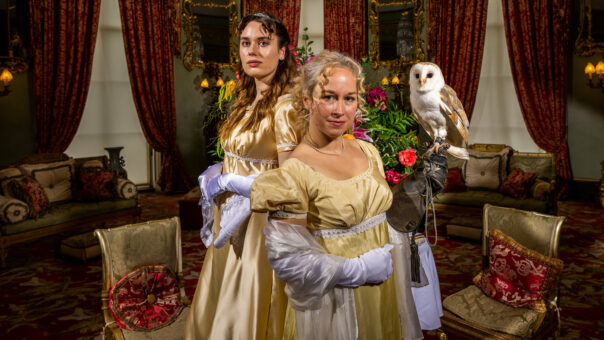 Persil The Owl joins two Regency Guests in the Regent_s Gallery at Belvoir Castle